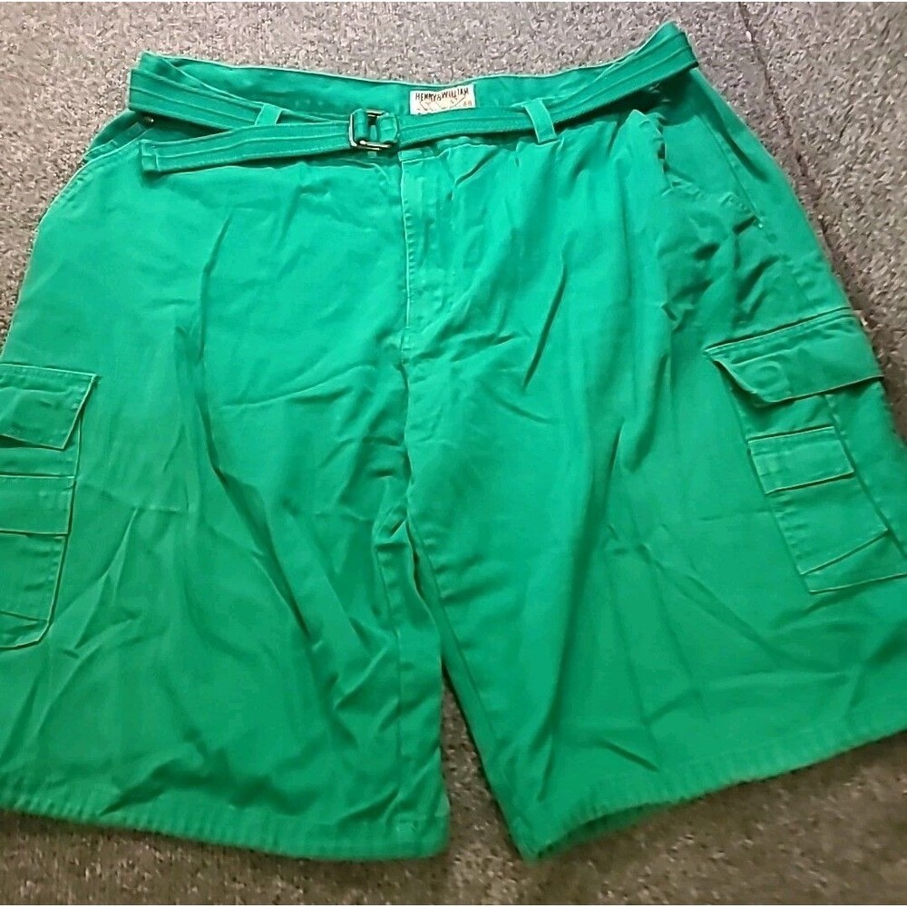 Henry & William Men’s 100% Cotton Green Cargo Shorts Matching Belt Size 48